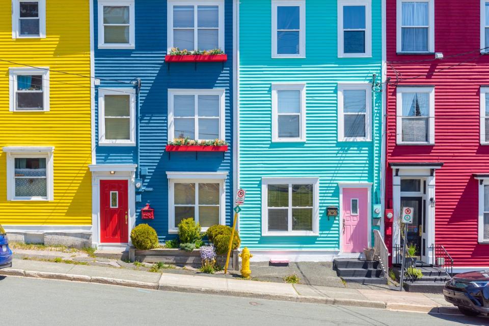 colorful houses in st john's of newfoundland and labrador, canada