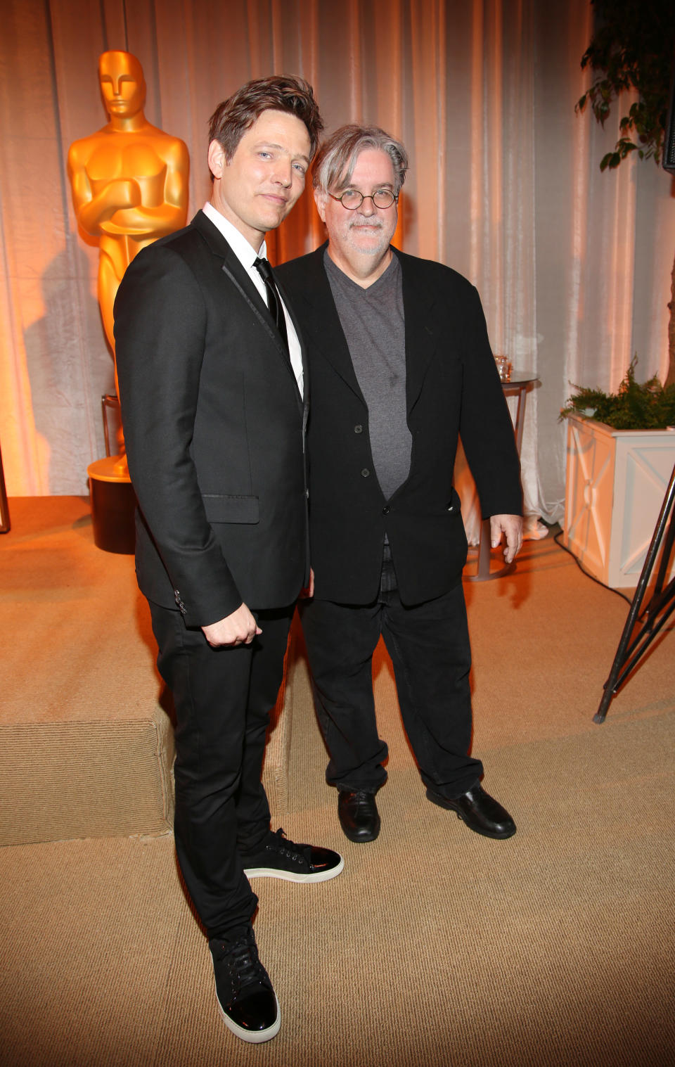 Thomas Vinterberg, a Danish film director of Oscar-nominated foreign language film "The Hunt," and Matt Groening seen at 86th Academy Awards - Foreign Language Film Award Reception, on Thursday, Feb. 28, 2014, in Los Angeles, Calif. (Photo by Annie I. Bang /Invision/AP)