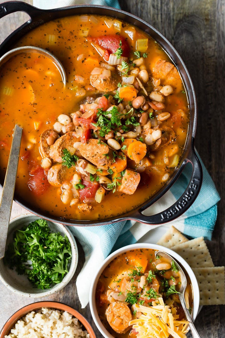 Buffalo White Bean Chili with Vegetarian Sausage