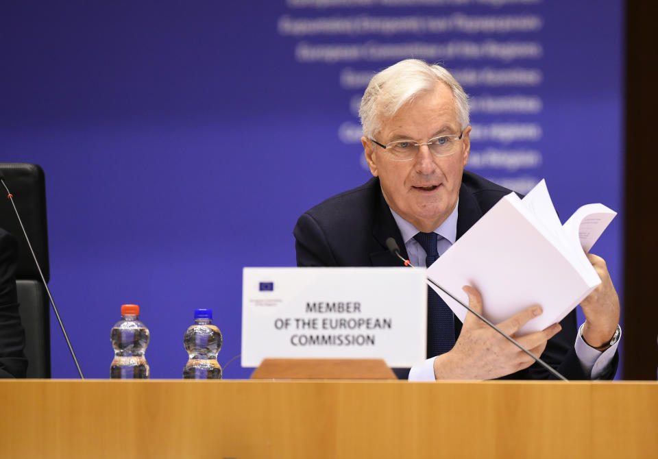 EU chief negotiator Michel Barnier speaking at the European Parliament on Thursday. Photo: EU/John Thys.