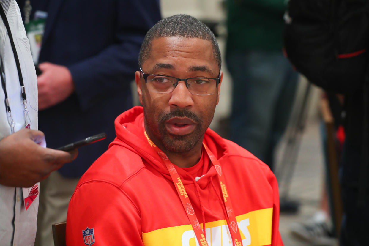 What Cleveland Browns safety Ronnie Harrison did Sunday wasn't appropriate. But Kansas City Chiefs assistant coach Greg Lewis (pictured) can't be allowed to escape from the incident unscathed, either. (Photo by Rich Graessle/PPI/Icon Sportswire via Getty Images)