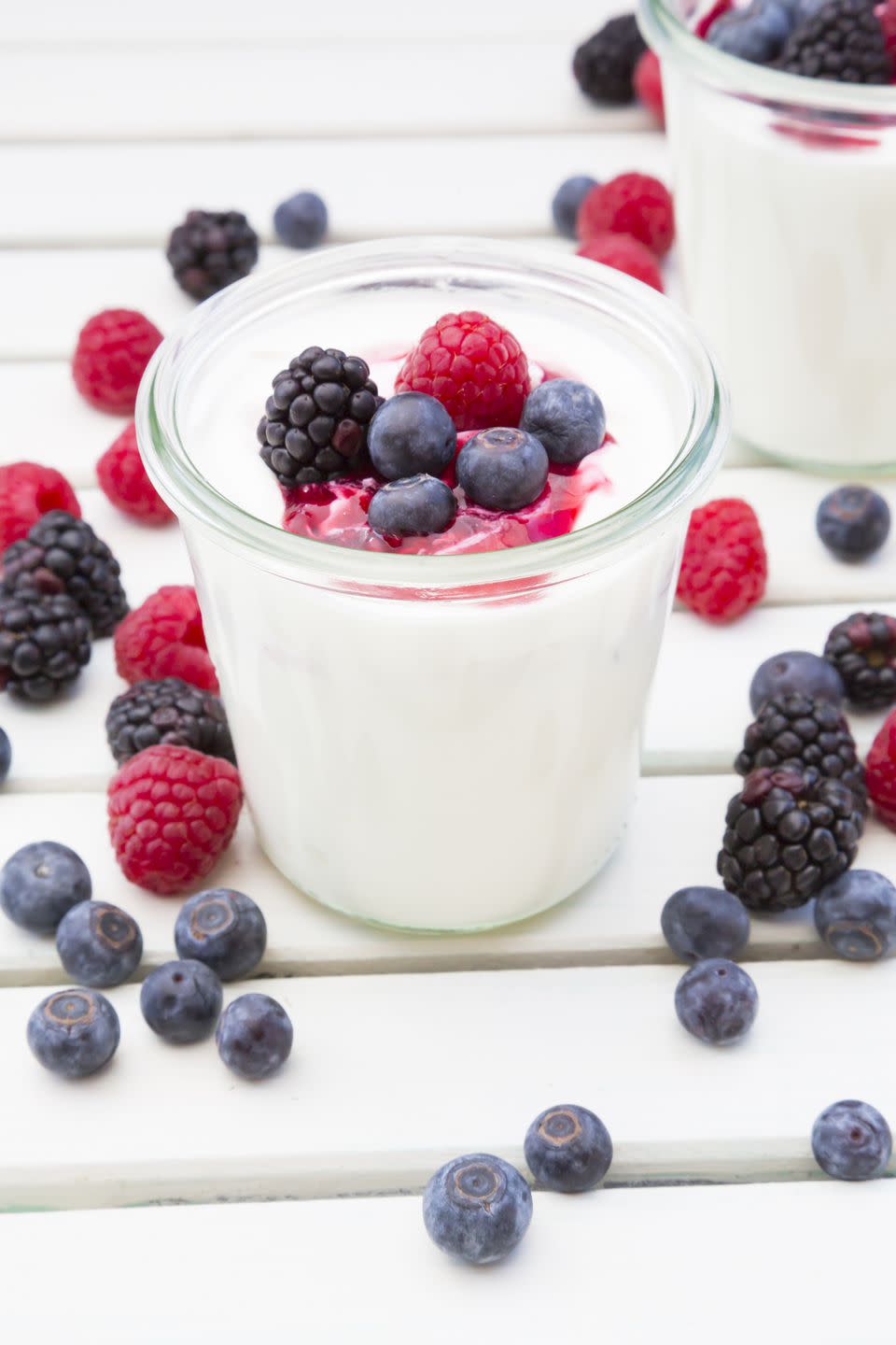 <p>It’s amazing how much protein can be packed into one snackable container. Just about 1 cup of plain low-fat Greek yogurt has a whopping 20 grams of protein for roughly 150 calories. You’ll also punch up your meal or snack with probiotics and calcium.</p><p><strong>Power up your protein: </strong>If the taste of plain Greek yogurt is too tangy for your liking, try using it as a replacement for sour cream in savory dishes, or make your own <a rel="nofollow noopener" href="http://jackienewgent.com/2017/12/pita-toast-with-labneh/" target="_blank" data-ylk="slk:pita toast with labneh;elm:context_link;itc:0;sec:content-canvas" class="link ">pita toast with labneh</a> with this recipe from Jackie Newgent, RDN. You can also sweeten it yourself by piling fruit on top.</p>