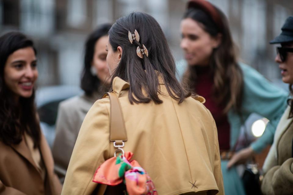 london, england february 16 julia haghjoo is seen wearing hair clip outside toga during london fashion week february 2019 on february 16, 2019 in london, england photo by christian vieriggetty images