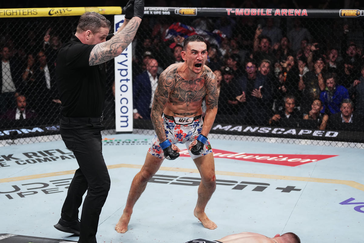 Max Holloway knocks out Justin Gaethje to win BMF title at UFC 300