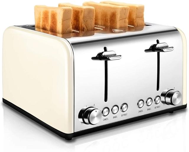 Toaster 4 Slice,Retro Stainless Steel Toater with 7 Shade Settings,Best  Prime Toaster for Waffles, 4 Slice Toaster with 3 Mode，Bagels and More