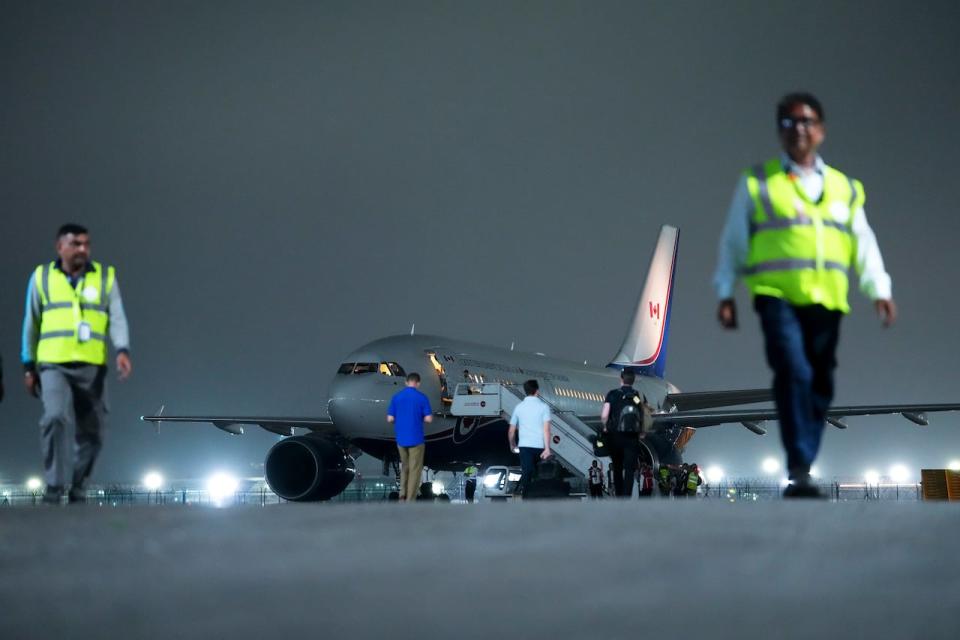 Prime Minister Justin Trudeau's plane is seen on the tarmac after being grounded due to a technical issue following the G20 Summit in New Delhi, India on Sunday, Sept. 10, 2023.