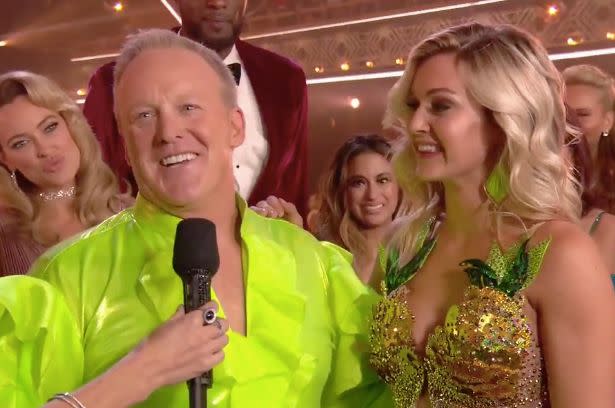 Sean Spicer preens after his inaugural "Dancing With the Stars" performance with partner Lindsay Arnold. (Photo: Screen Shot/"Dancing With the Stars")