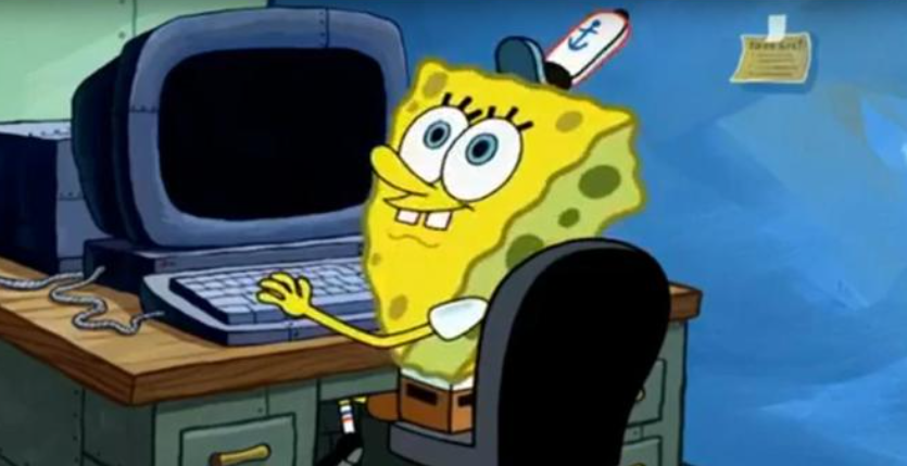 SpongeBob at a computer