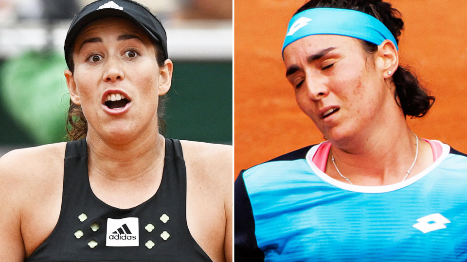 Garbine Muguruza and Ons Jabeur, pictured here crashing out of the French Open. 