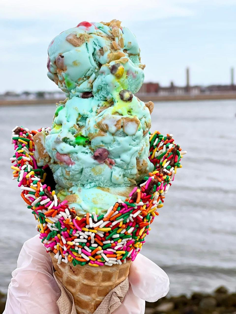 M&M Cookie Dough Peanut Butter Ripple at Dairy Maid Ice Cream.