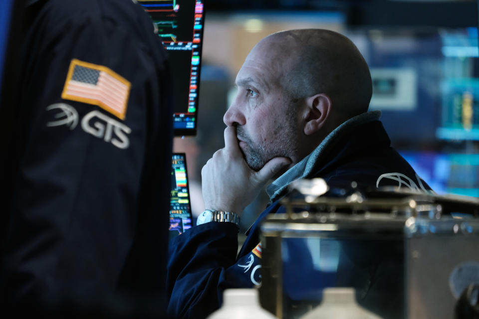 NEW YORK, NEW YORK - FEBRUARY 28: Traders work on the floor of the New York Stock Exchange (NYSE) after New York City Mayor Eric Adams rang the Opening Bell at the New York Stock Exchange (NYSE) on February 28, 2022 in New York, New York. Stocks plunged over 400 points as investors continue to weigh the situation in Ukraine as Russia continues its invasion of the nation. (Photo by Spencer Platt/Getty Images)