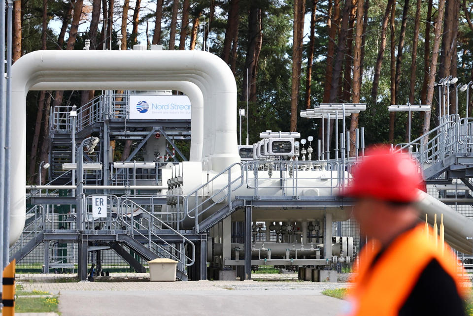 View towards Nord Stream 1 Baltic Sea pipeline and the transfer station of the Baltic Sea Pipeline Link in the industrial area of Lubmin, Germany, August 30, 2022. REUTERS/Lisi Niesner