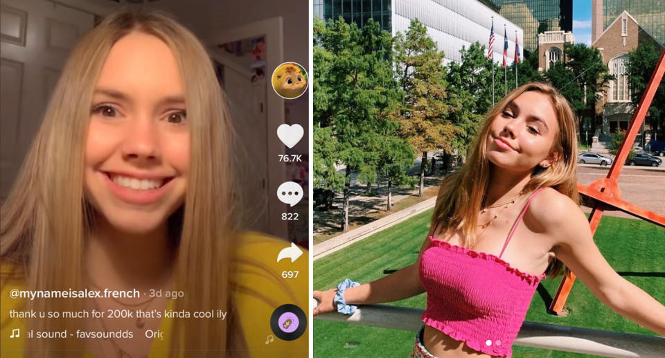 Alex seen on the video platform (left) and posing on Instagram (right). 