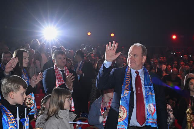 <p>Stephane Cardinale/PLS Pool/GettyImages</p> Prince Jacques, Princess Gabriella and Prince Albert of Monaco attend circus festival on Jan. 21, 2024