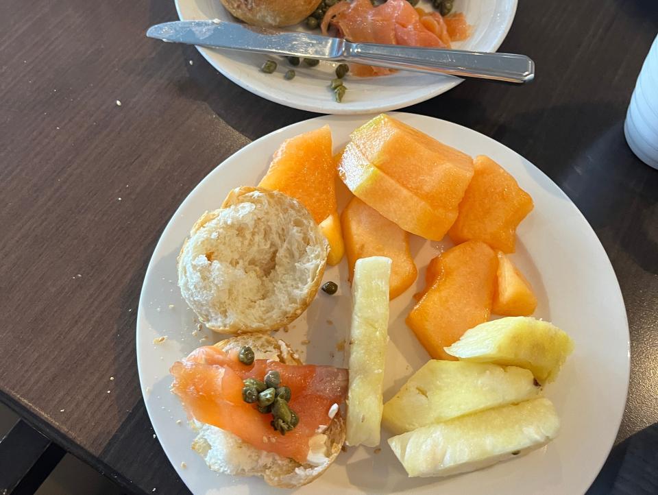 plates of fruit and pastries at cruise buffet