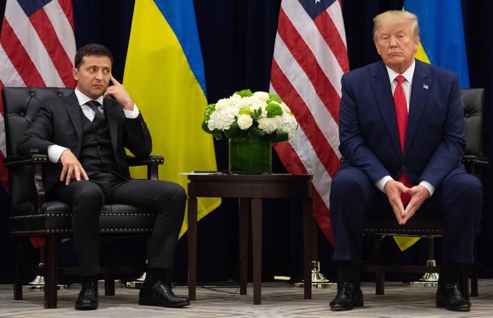 President Donald Trump with Ukrainian President Volodymyr Zelensky at a Sept. 25 meeting during the U.N. General Assembly in New York City. (Photo: SAUL LOEB/AFP via Getty Images)