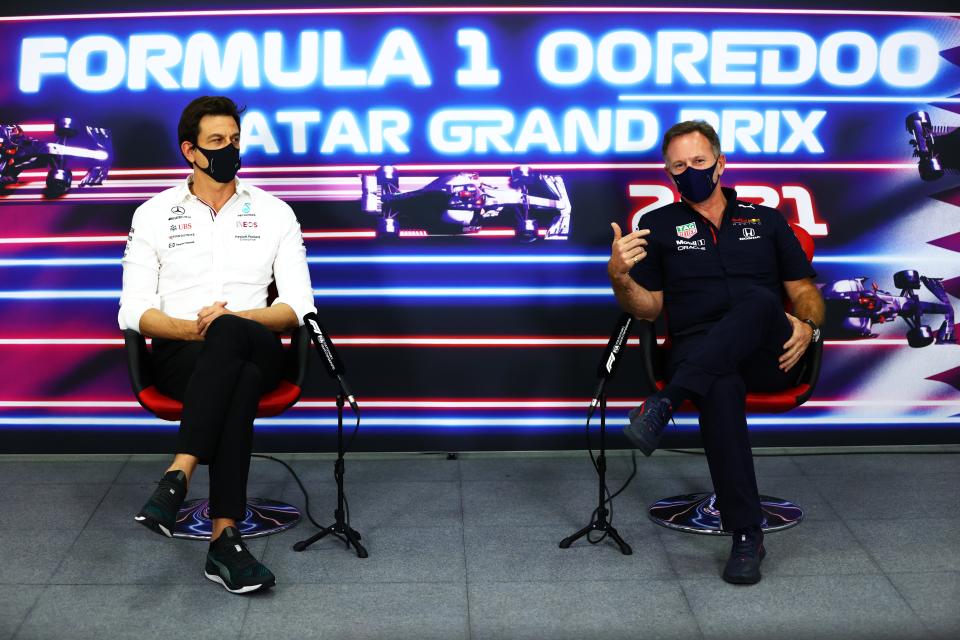 Mercedes GP Executive Director Toto Wolff and Red Bull Racing Team Principal Christian Horner at the Grand Prix of Qatar (Getty)