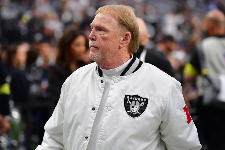 Las Vegas Raiders owner Mark Davis attends pregame at Allegiant Stadium.