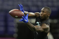 FILE - Fayetteville State defensive back Joshua Williams participates in a drill at the NFL football scouting combine, Sunday, March 6, 2022, in Indianapolis. NFL.com gives the 6-foot-3, 197-pound Williams a grade of 6.18 — an above-average backup who may eventually become a starter _ though it's unclear where that puts him in next week's draft. (AP Photo/Charlie Neibergall, File)