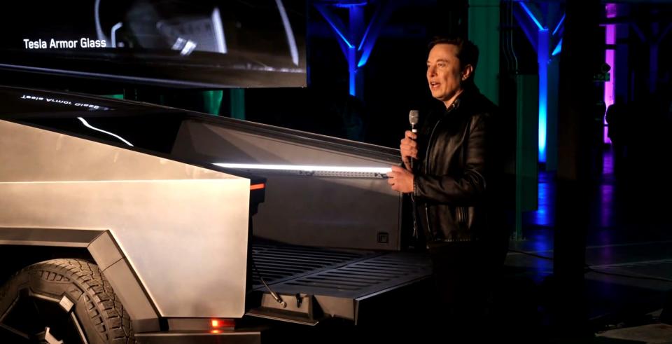 Elon Musk at Tesla Cybertruck delivery event
