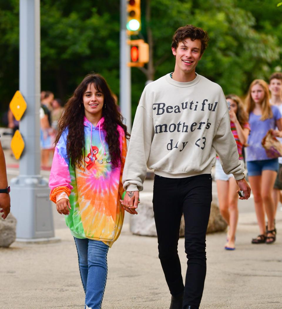 Camila Cabello and Shawn Mendes walking around New York City in August.