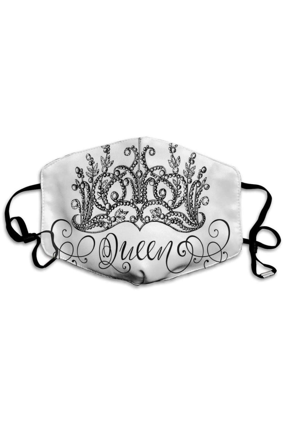 10) Mask with Hand-drawn Crown and Queen Lettering