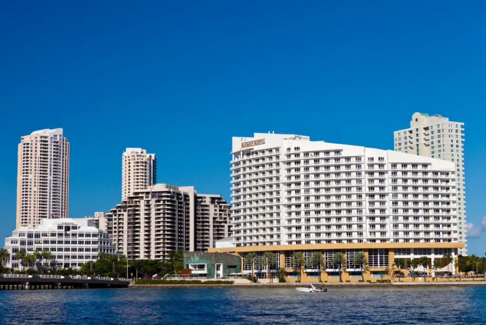 The Mandarin Oriental Hotel on Brickell Key overlook Biscayne Bay in Miami, Florida via getty Images