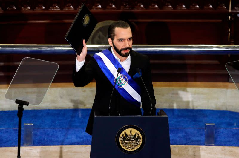 FILE PHOTO: El Salvador's President Nayib Bukele marks his fourth year in office, in San Salvador