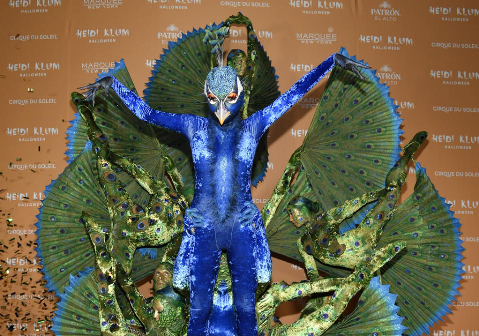 Heidi Klum, center, arrives at her 22nd annual Halloween party at Marquee on Tuesday, Oct. 31, 2023, in New York. (Photo by Evan Agostini/Invision/AP)