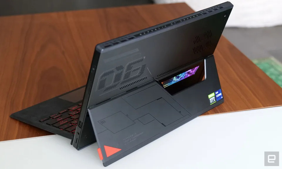 Similar to a Surface Pro, the Asus ROG Flow Z13 features a built-in kickstand and a detachable keyboard.