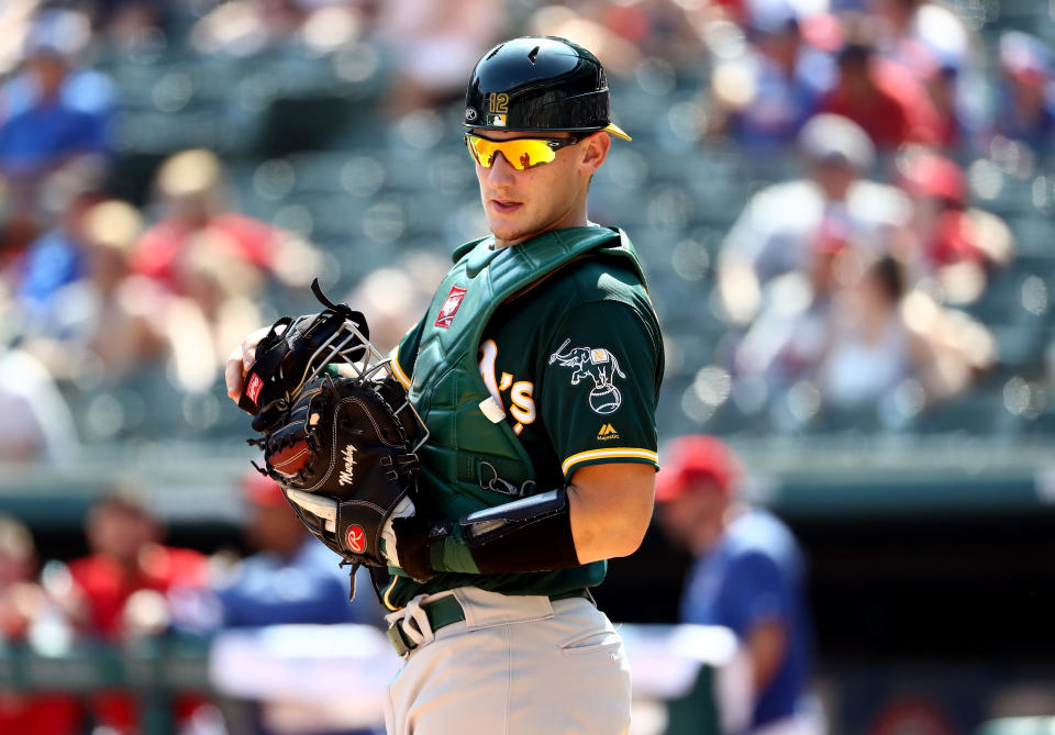 Rookie catcher Sean Murphy has already taken on a big role with the A's. (Photo by Ronald Martinez/Getty Images)