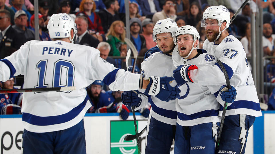 Mikhail Sergachev (#98) led the Lightning over the Rangers in Game 5. (Photo by Jared Silber/NHLI via Getty Images)