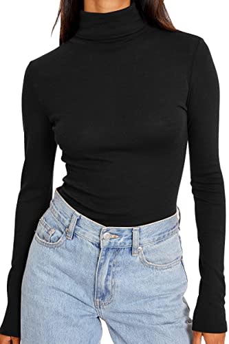 Trendy Queen Women's Turtleneck Long Sleeve Shirts Mock Neck Tops Fall Fashion Basic Layering Tight Stretch Pullover Thermal Underwear Scrub Winter Clothes 2023 Black