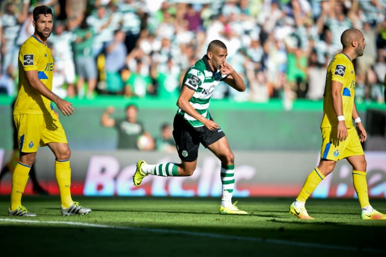 Islam Slimani (C) scored six goals against Porto in six appearances during his time with Sporting Lisbon