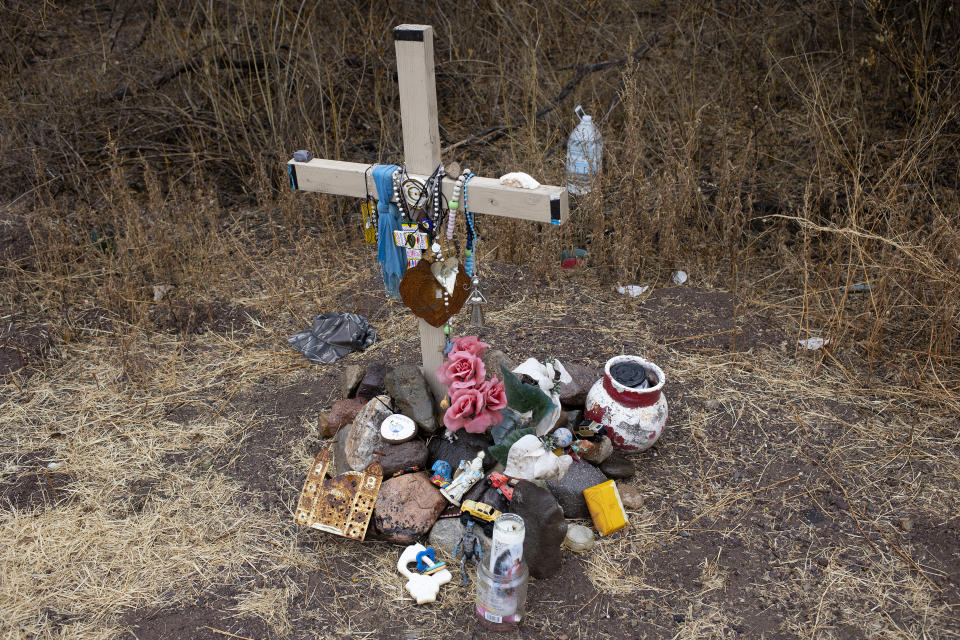 Crosses left by border activists mark the locations of remains of migrants who died trying to cross into the United States. Jan. 24, 2021 in the Altar Valley, Ariz. (Photo by Andrew Lichtenstein/Corbis via Getty Images)