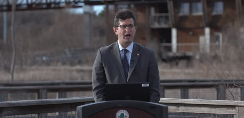 New Castle County Executive Matt Meyer gives his 2022 budget proposal from the DuPont Environmental Education Center in Wilmington via Facebook Live.