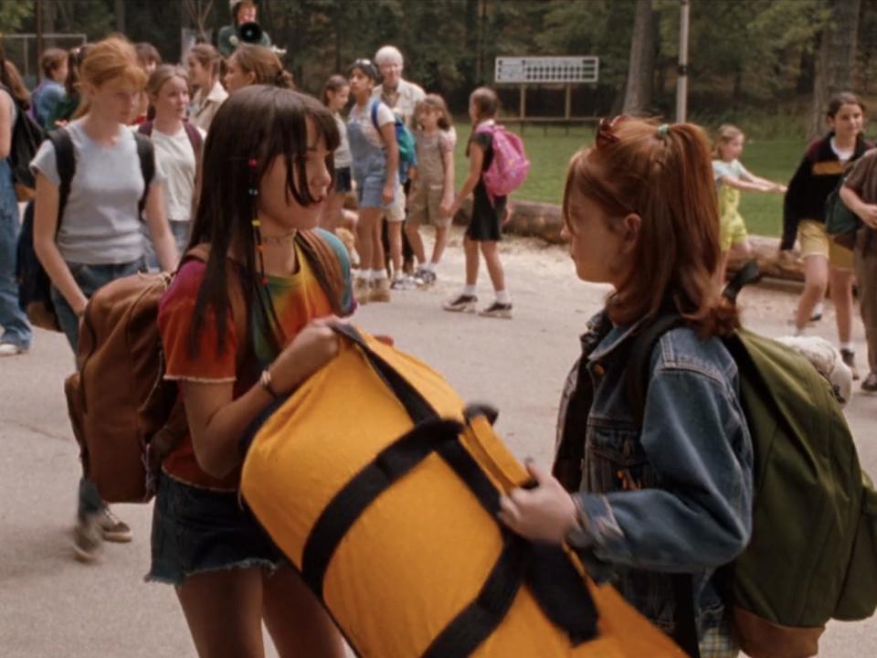 Lindsay Lohan talking to two campers in "The Parent Trap."