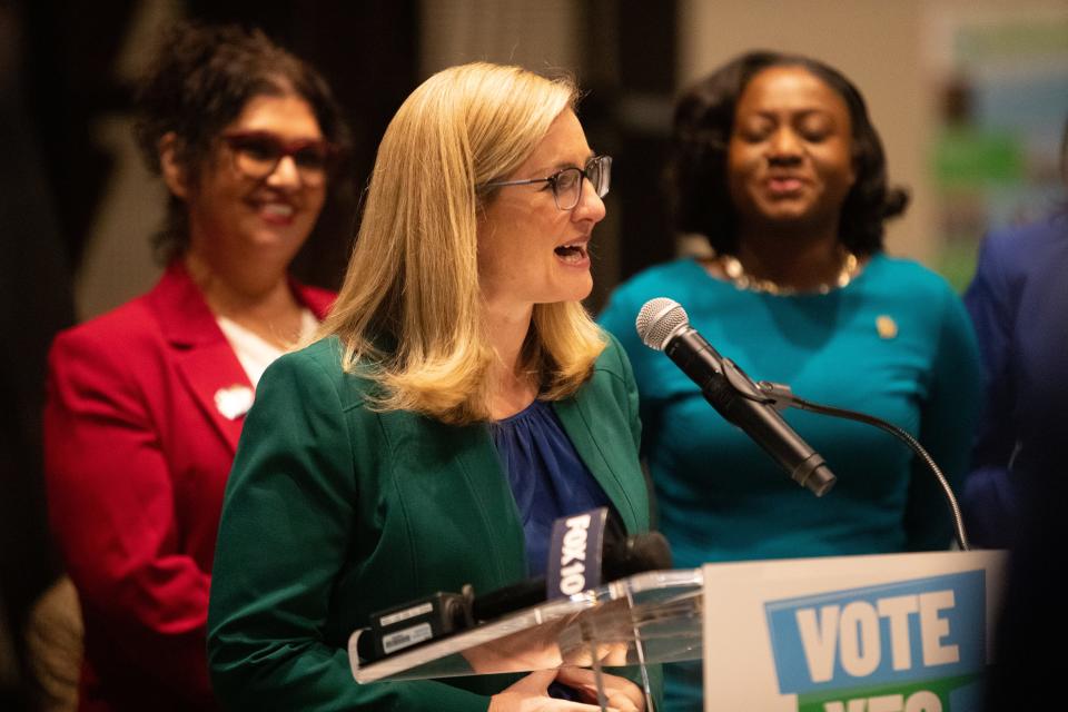 Phoenix Mayor Kate Gallego at the GO Bond Election Night Watch Party at the Phoenix Children's Museum on Nov. 7, 2023.