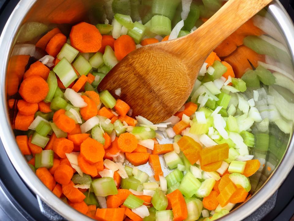 instant pot slow cooker cooking vegetables chopped