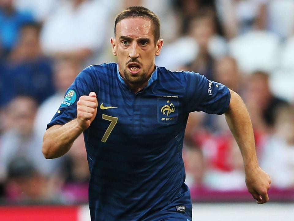 Franck Ribery of France with the ball during the UEFA EURO 2012 group D match between France and England at Donbass Arena.