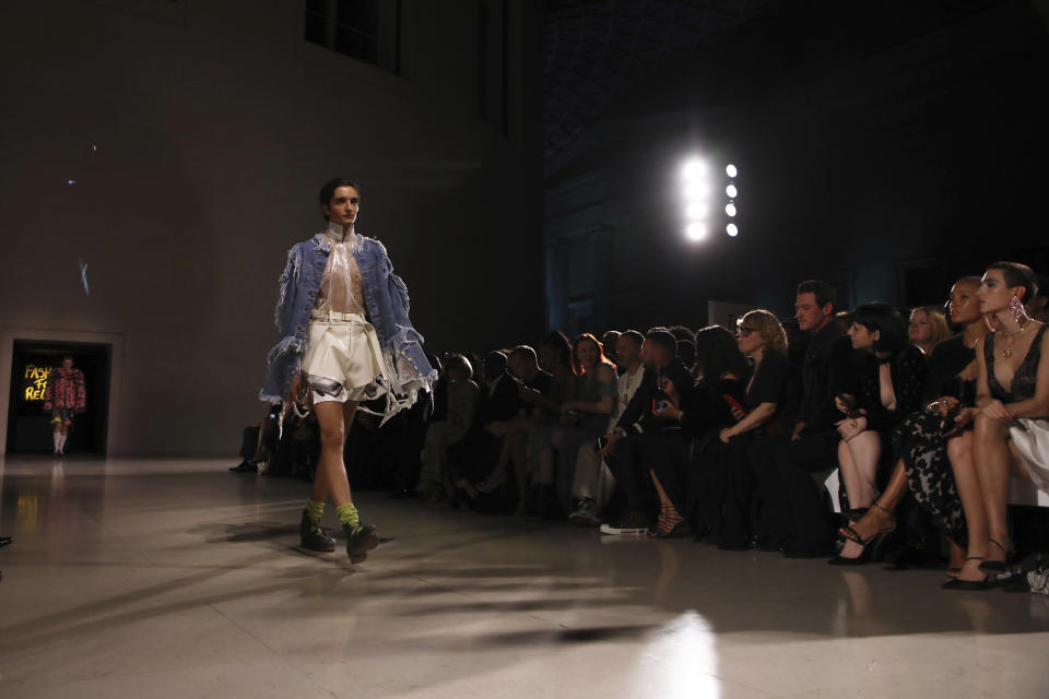 A model walks the runway at the Fashion For Relief charity event in central London, Saturday, Sept. 14, 2019. (Photo by Vianney Le Caer/Invision/AP)