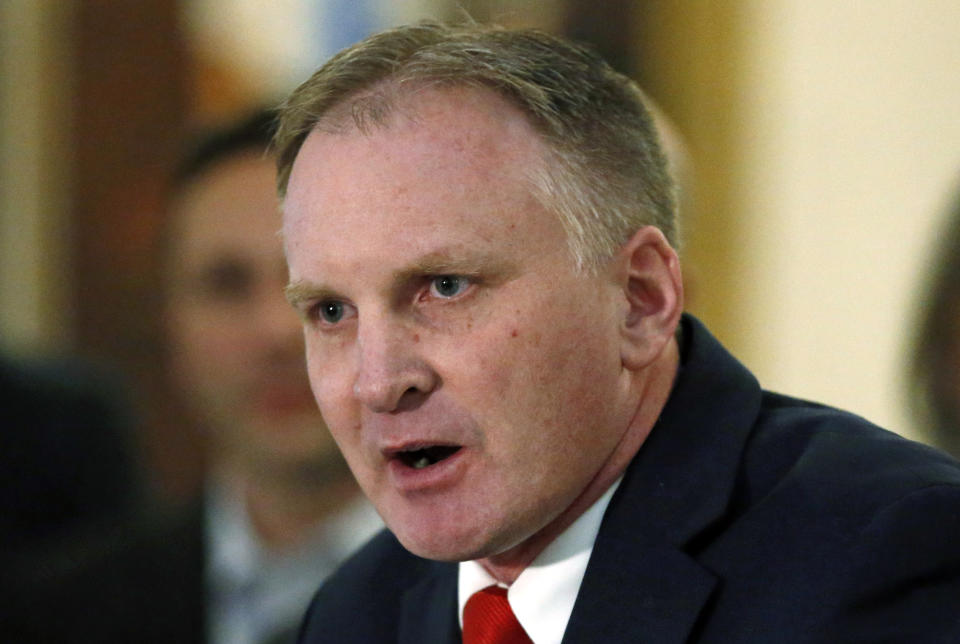 Republican Rep. Craig Hall speaks during a news conference at the Utah State Capitol Thursday, Feb. 21, 2019, in Salt Lake City. Two Republican lawmakers are pushing to ban gay conversion therapy for minors in conservative Utah with a proposal that's being hailed as a milestone by advocates and won't be opposed by the influential Mormon church. (AP Photo/Rick Bowmer)