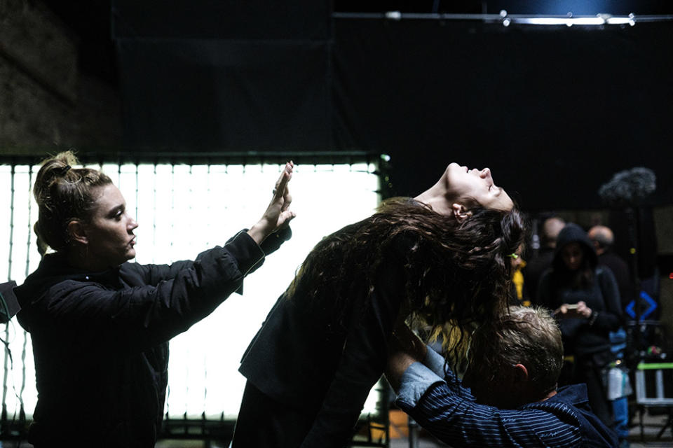 Director Arkasha Stevenson and Nell Tiger Free as Margaret on the set of 20th Century Studios' THE FIRST OMEN.