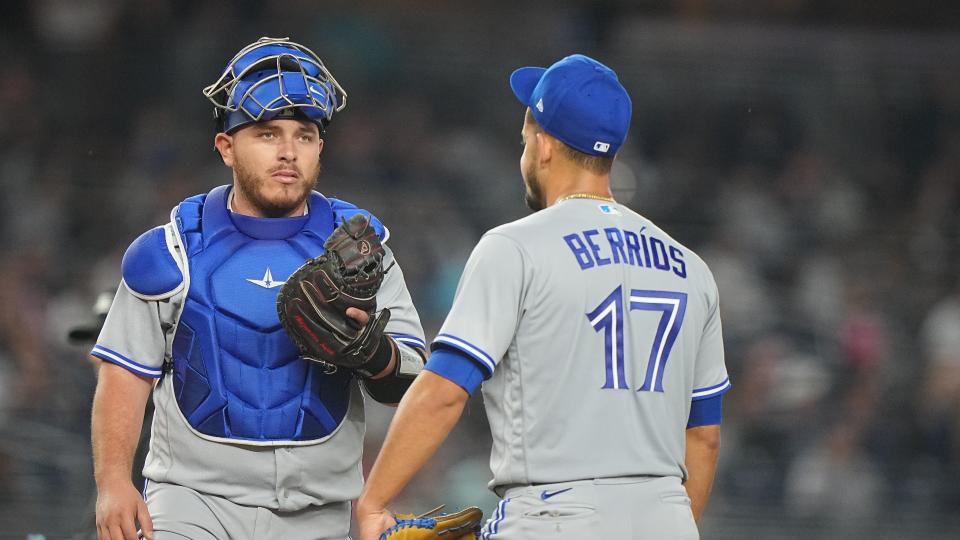 Jose Berríos and Alejandro Kirk both earned nods for strong defensive work for the Blue Jays, but will it be enough? (Photo by Erick W. Rasco/Sports Illustrated via Getty Images/Getty Images)