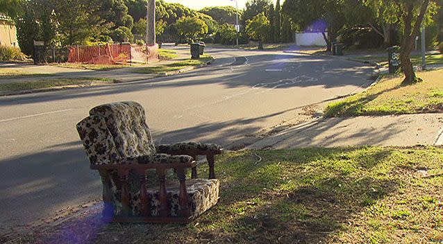 The arm chair left abandoned on the roadside early this morning. Photo: 7News.