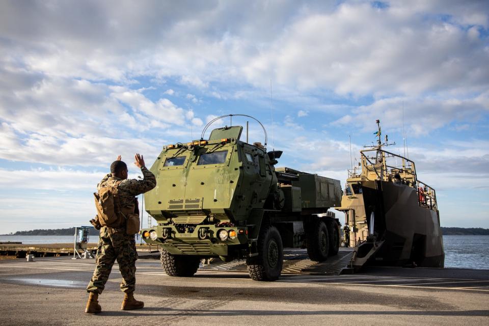 One HIMARS launcher can carry six GMLRS rockets or one longer-range ATACMS ballistic missile.