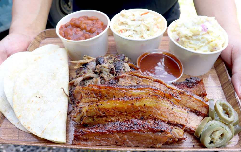 Cowboys Food Truck’s Yellowstone Platter, featuring hour-slow-smoked beef brisket and pulled lamb, one of their best sellers on the Beepit app. — Picture courtesy of Cowboys Food Truck