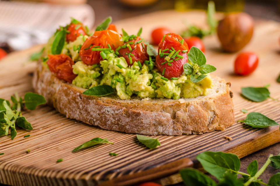 Dietitian Rhyan Geiger is a fan of mashed avocado and edamame on sprouted grain bread with tomatoes. 