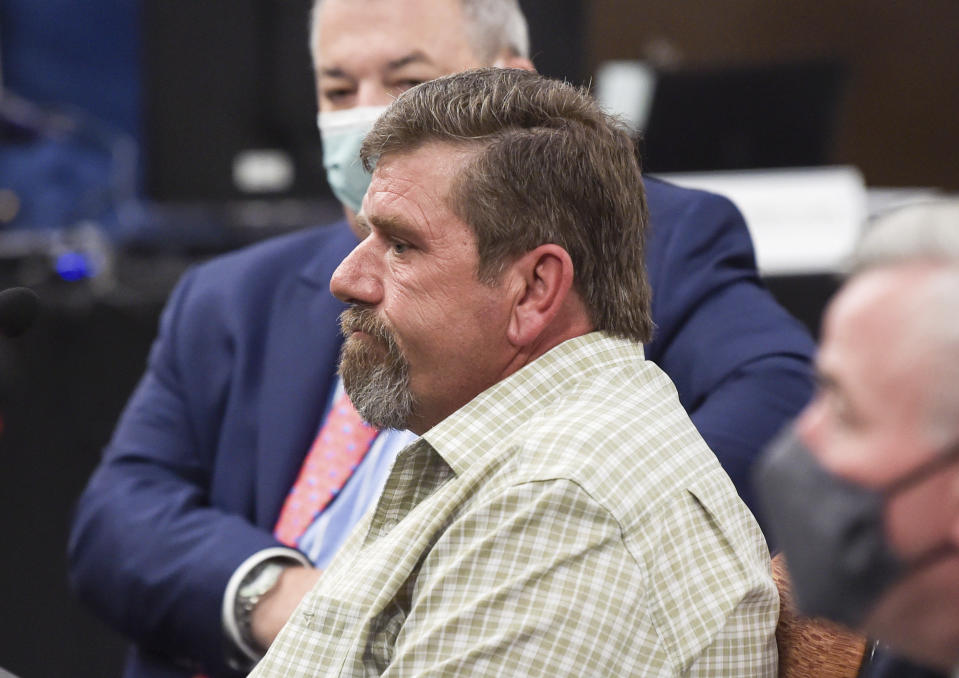 Dwayne Lewis, a contractor passenger who survived the April 13 capsizing of the Seacor Power lift boat, pauses as he gives testimony during a Coast Guard hearing in Houma, La., Monday, Aug. 2, 2021. (Max Becherer/The Times-Picayune/The New Orleans Advocate via A