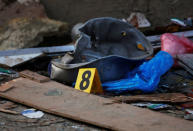 Police numbering is seen on an explosion site in Kathmandu, Nepal May 26, 2019. REUTERS/Navesh Chitrakar